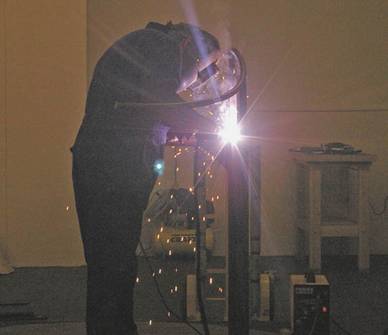 metal armature is being welded.