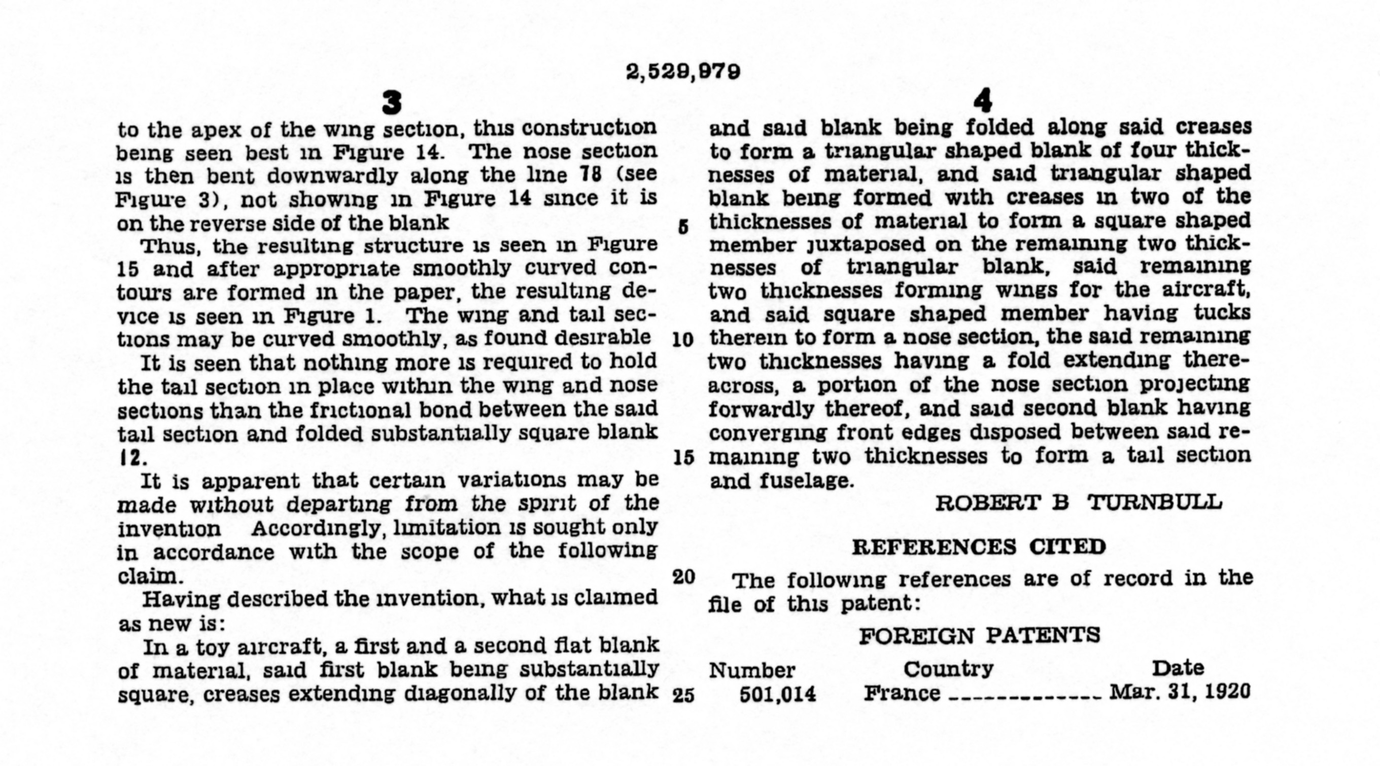 Patent for Turnbull Sheet Metal Toy Airplane page 5