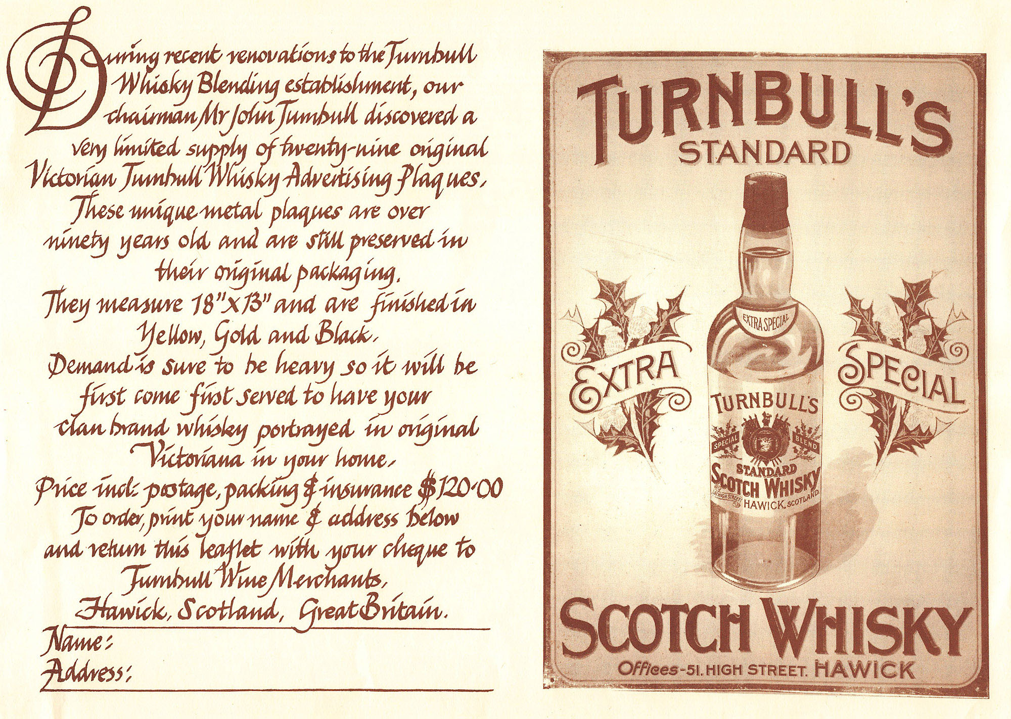 Turnbull Scotch Whisky Advertising Plaque